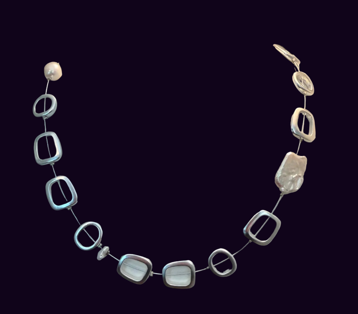 Silver Geometrics & Freshwater Biwa Pearls