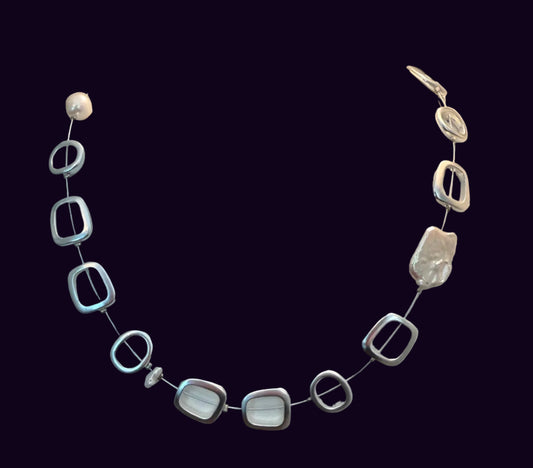Silver Geometrics & Freshwater Biwa Pearls