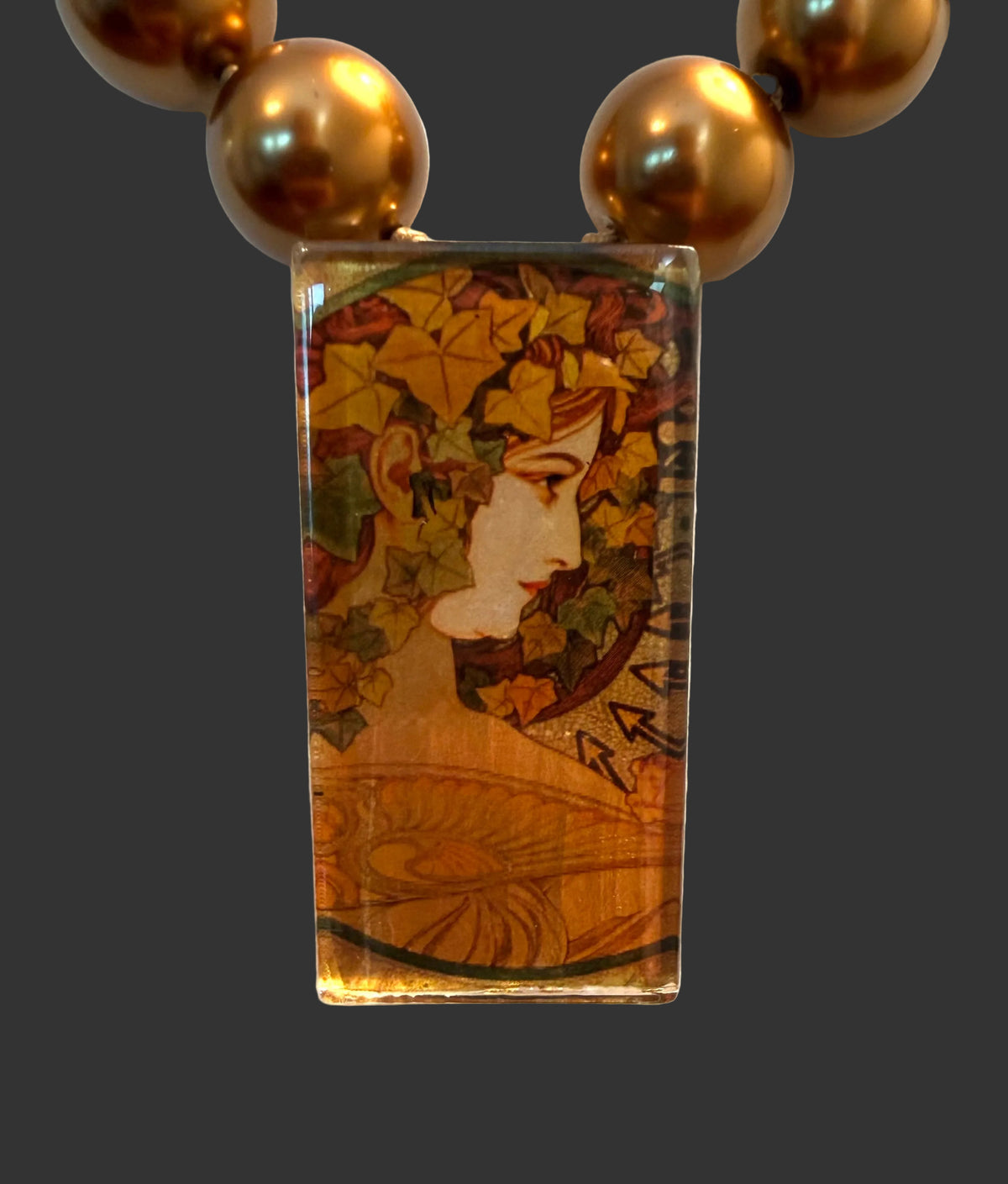 Faux Pearl and Alphonse Mucha Print.