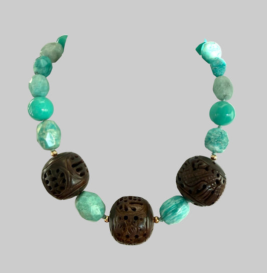 Carved Bone, Amazonite & Acrylic