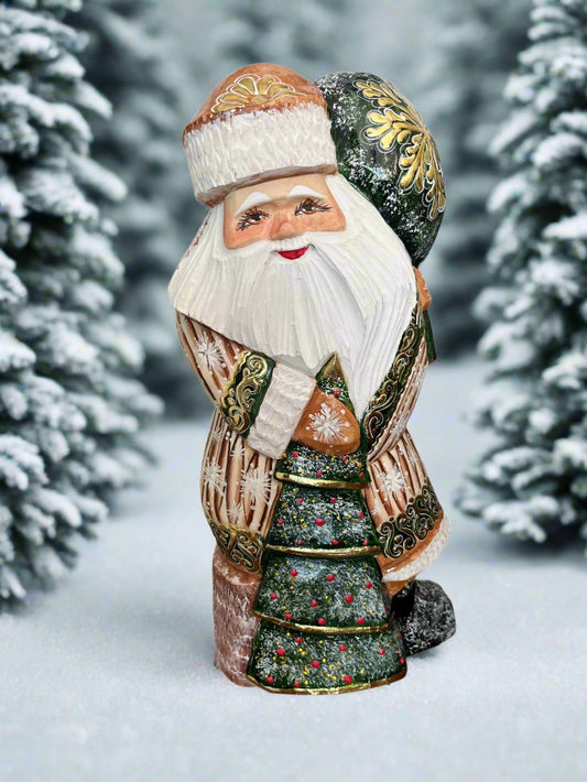 Santa Carved with Green Bag and Tree