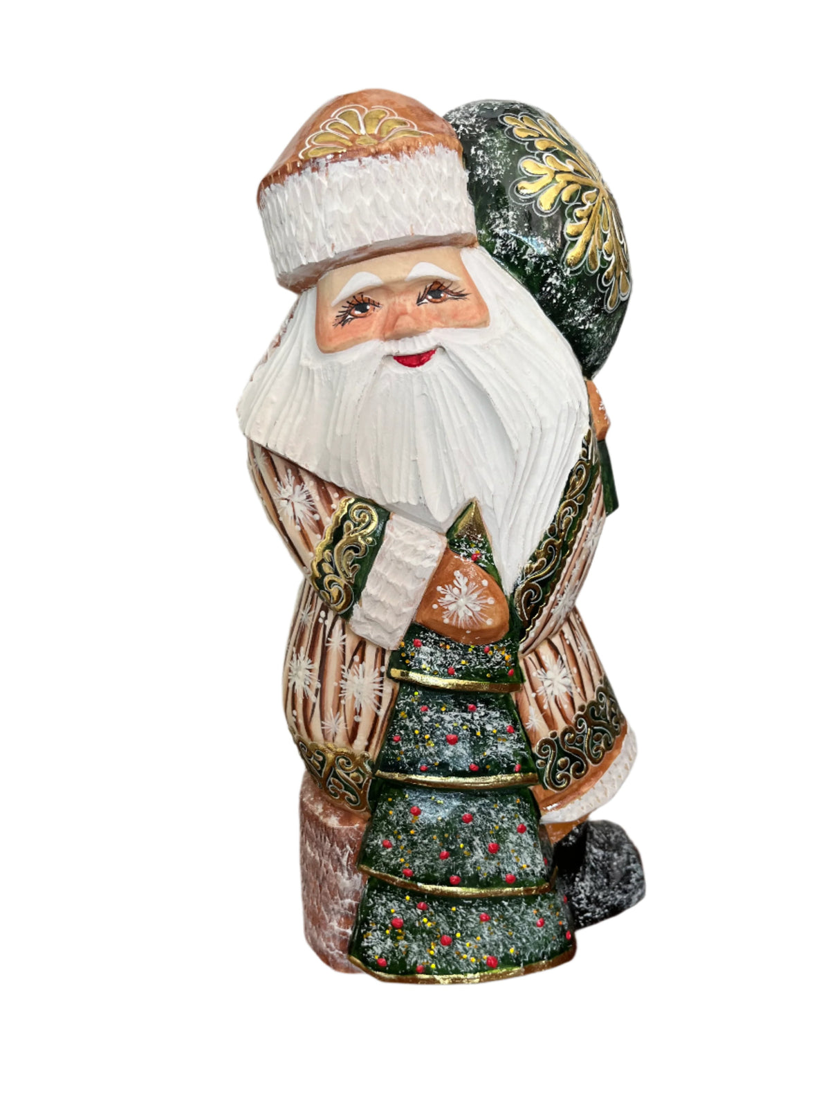 Santa Carved with Green Bag and Tree