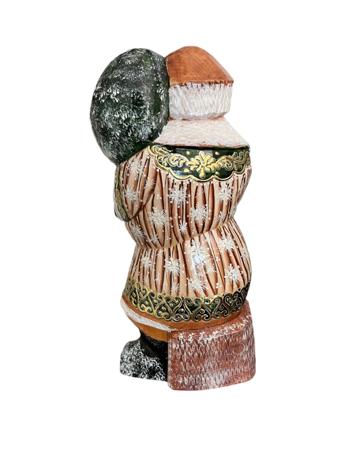 Santa Carved with Green Bag and Tree