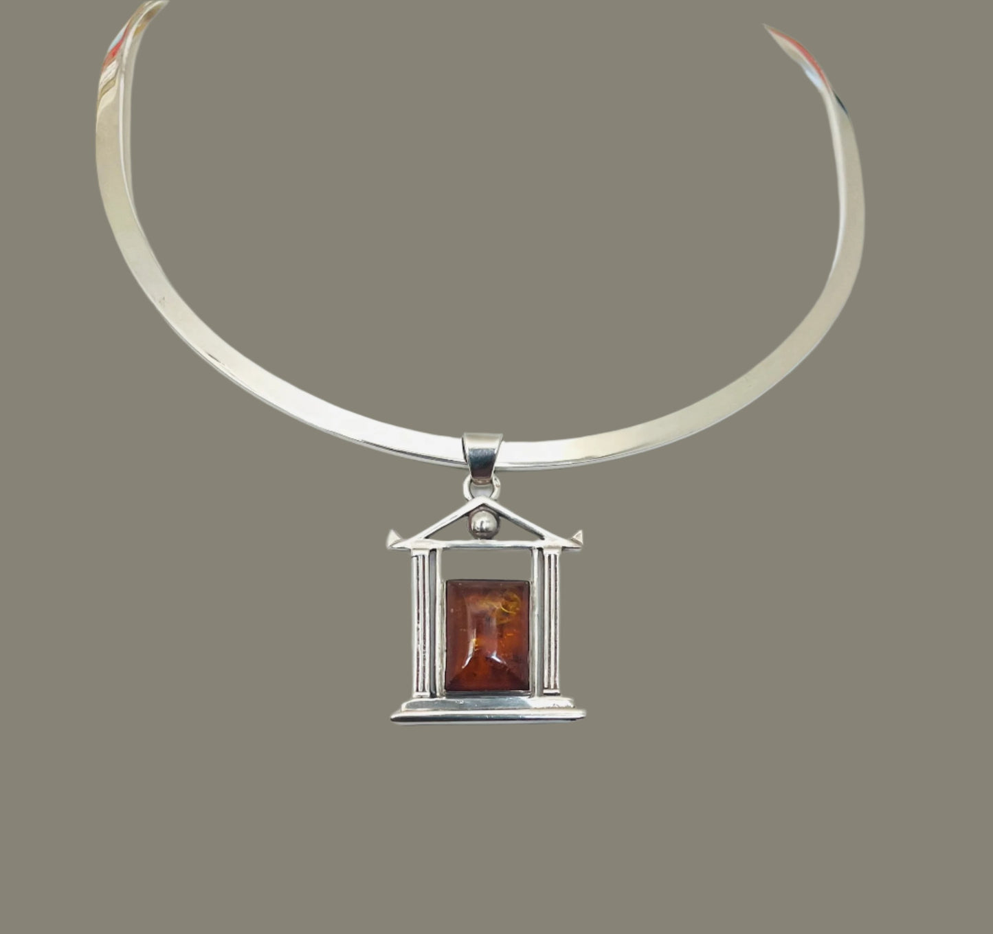 Pagoda Pendant of Sterling with Amber