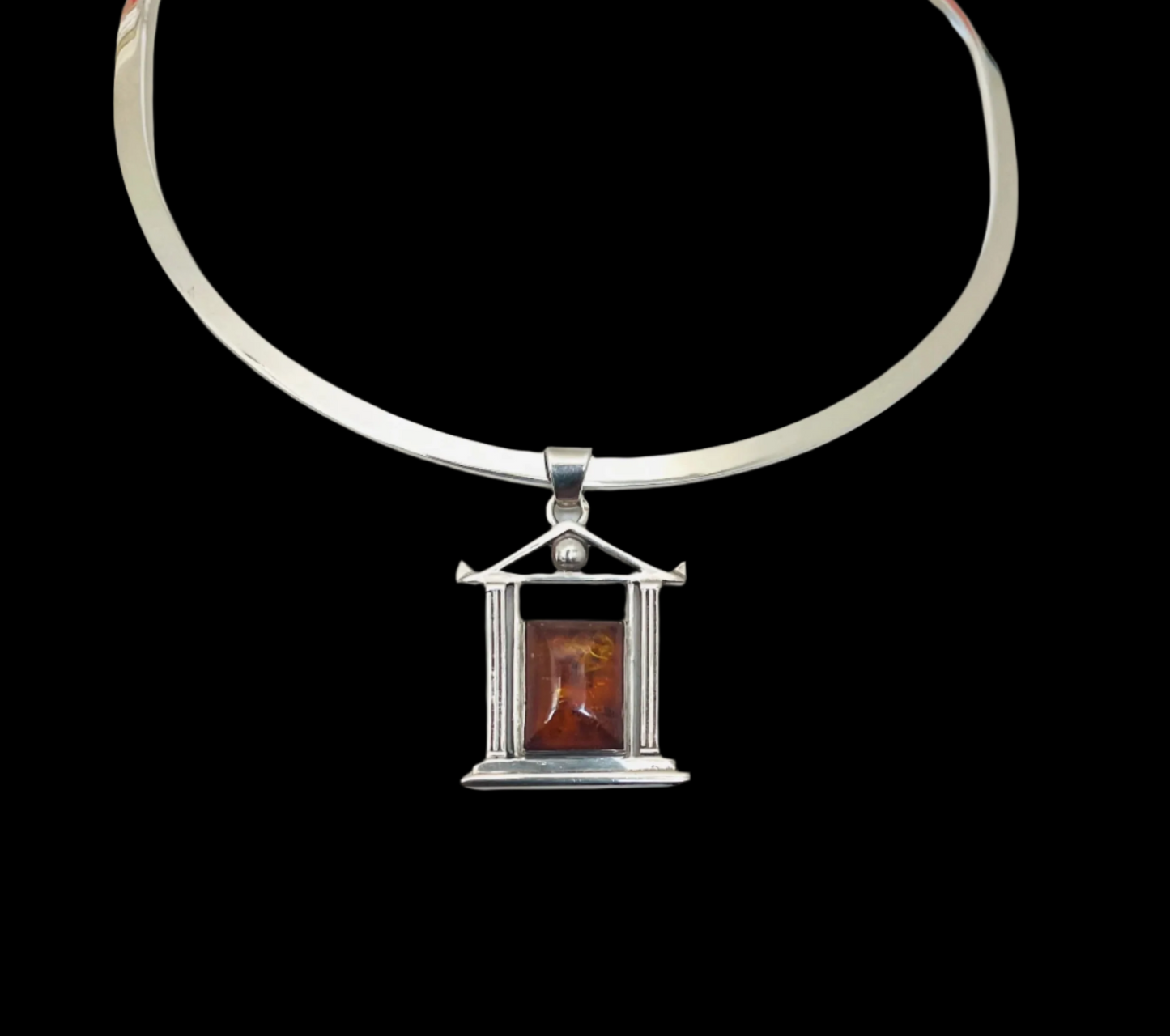 Pagoda Pendant of Sterling with Amber
