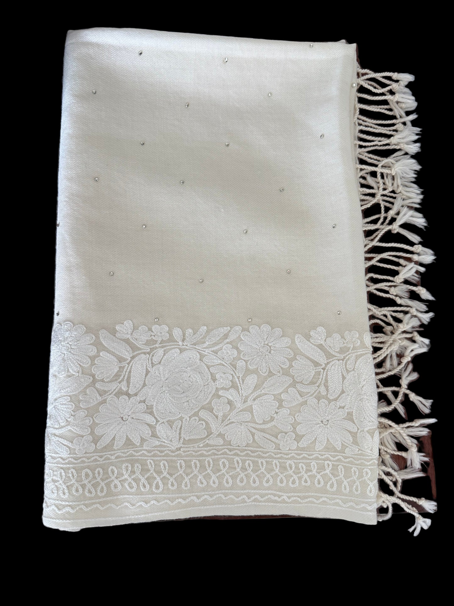 Scarf White Embroidered