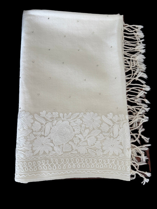 Scarf White Embroidered