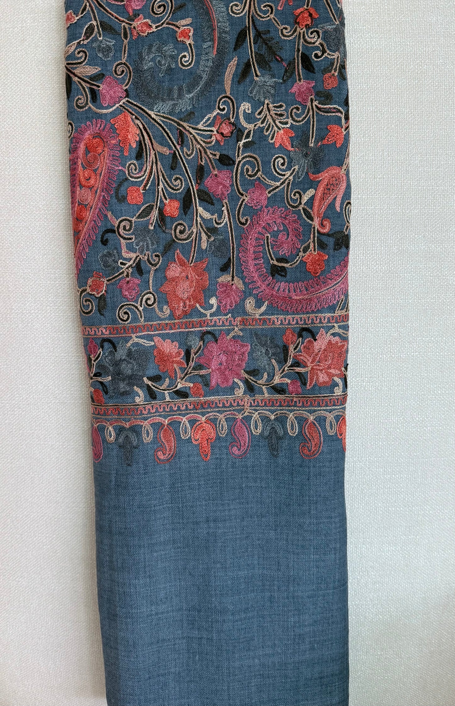 Scarf Blue/gray with Embroidery