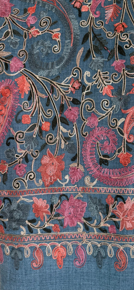 Scarf Blue/gray with Embroidery