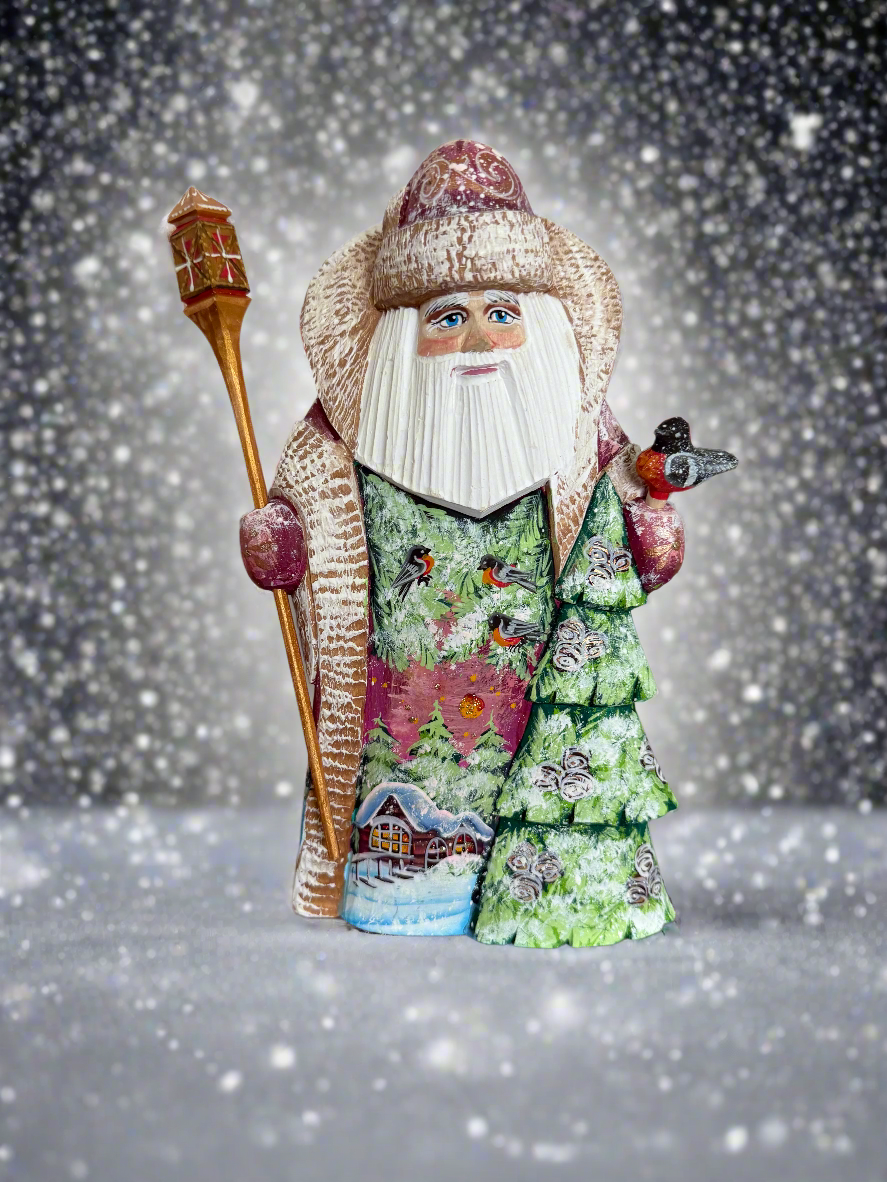 Santa Pink w Tree, Lantern & Bird