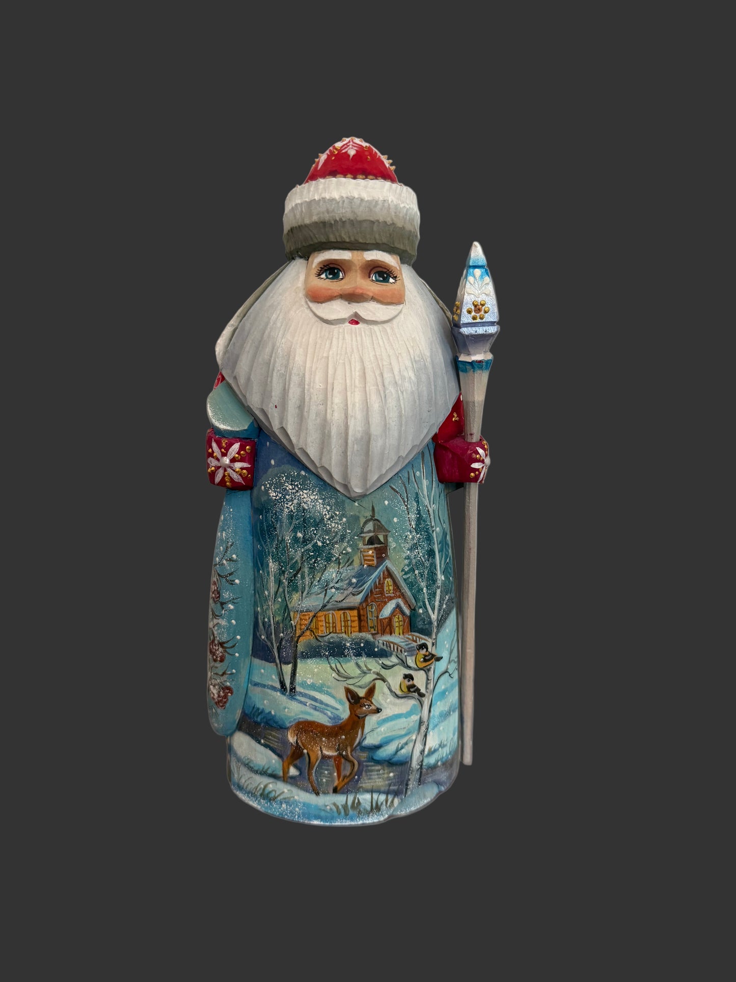 Santa Red w Village Scene and Deer