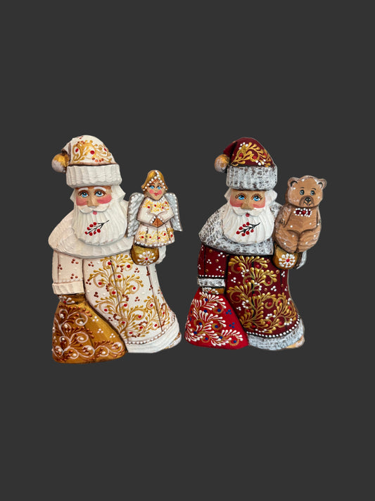 Red and White Santas with Toys