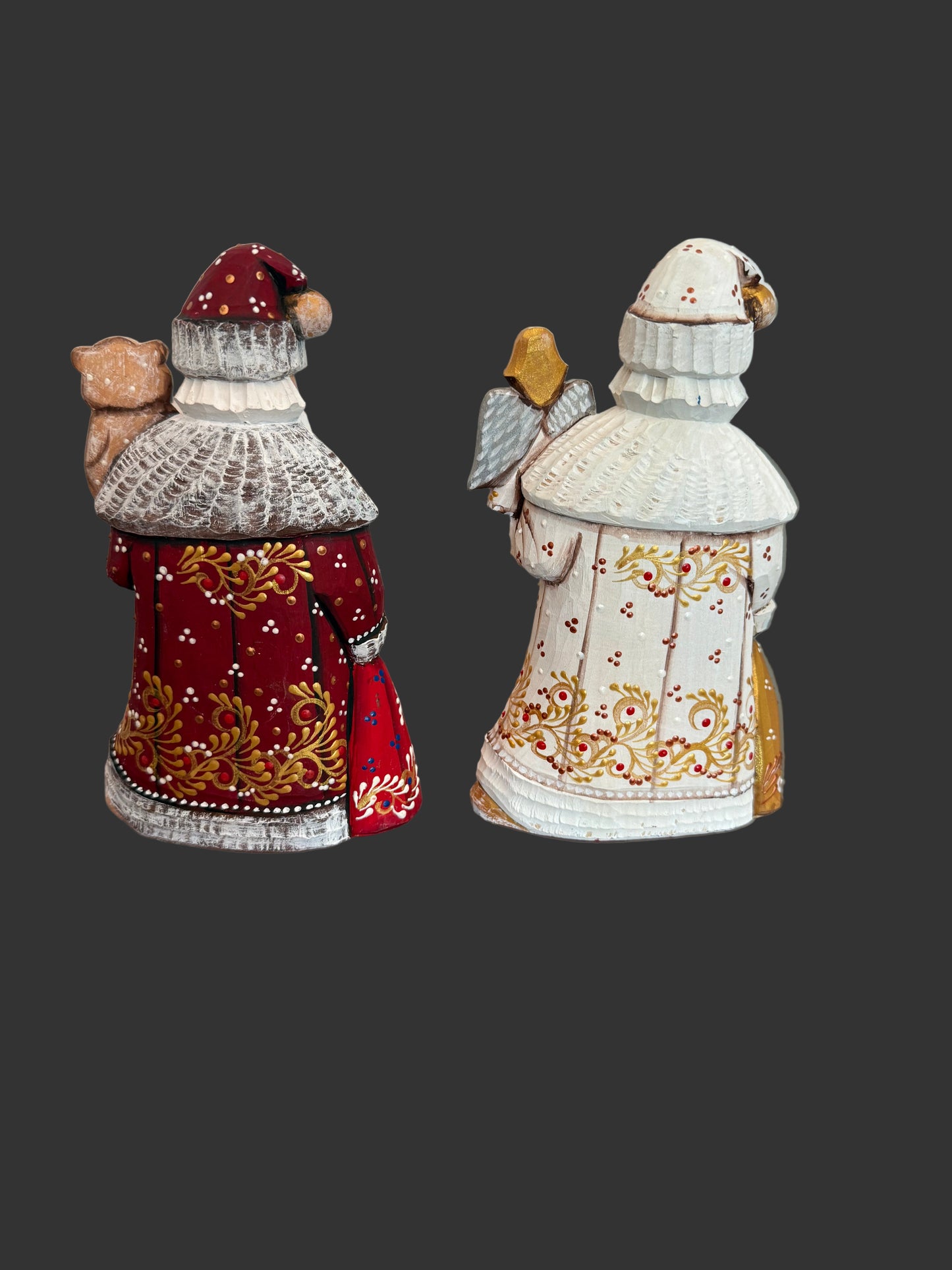 Red and White Santas with Toys