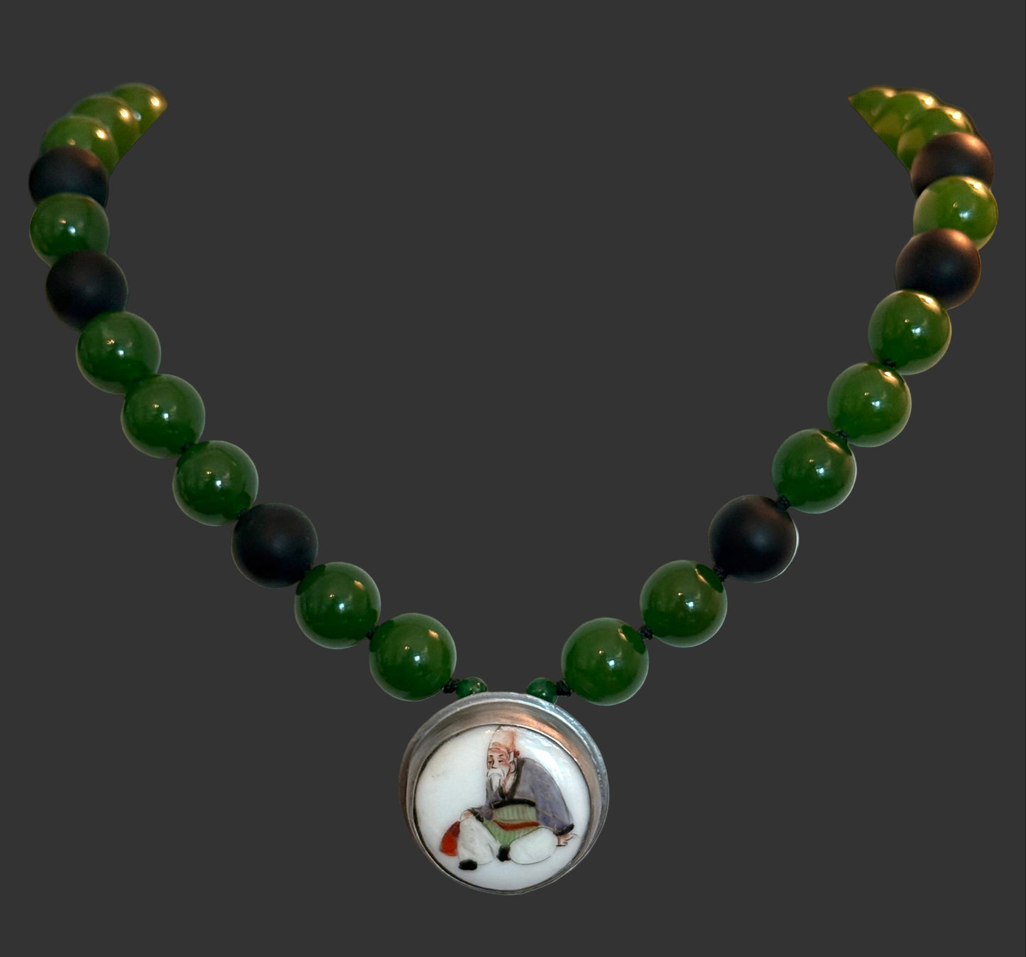 Sitting Japanese Scholar with Jade and Onyx