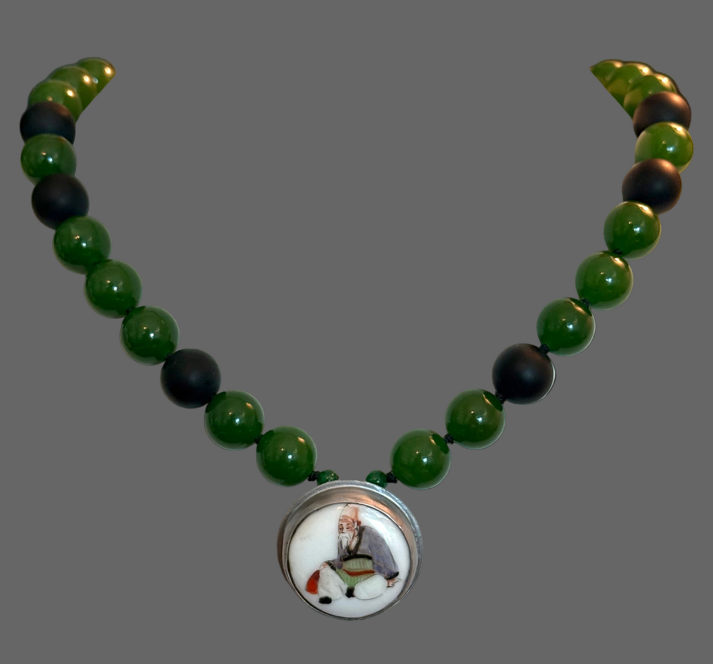 Sitting Japanese Scholar with Jade and Onyx