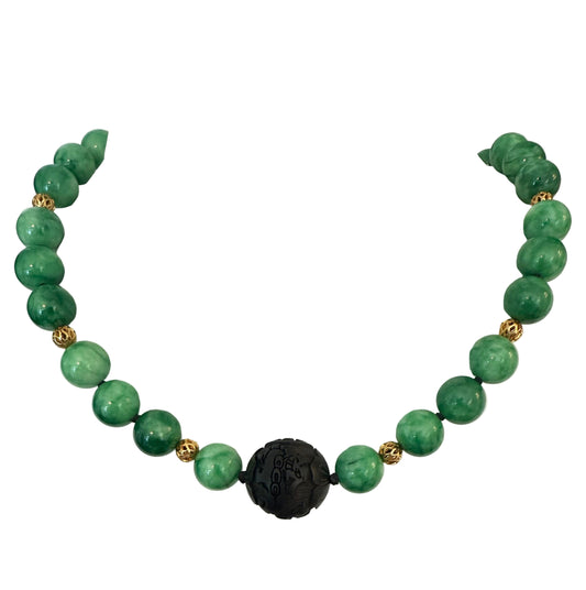 Jade and Carved Black Bead