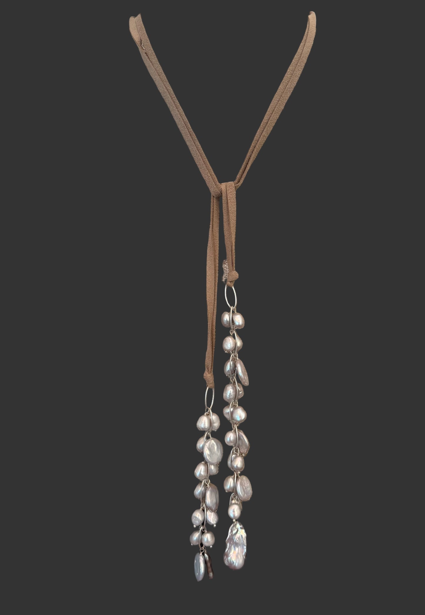 LEATHER AND BLUE GRAY PEARLS