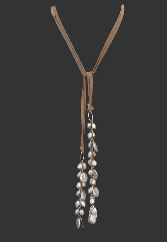LEATHER AND BLUE GRAY PEARLS