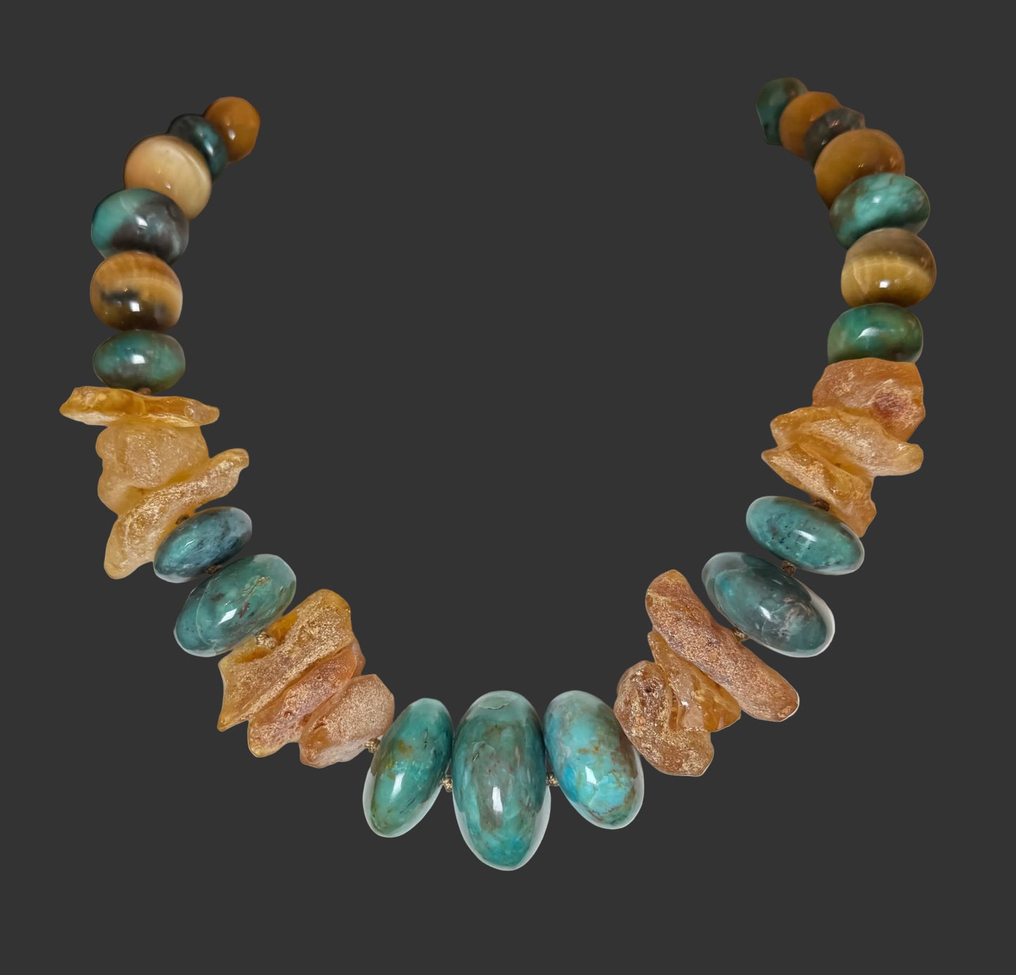Necklace Turquoise, Amber and Tiger Eye.