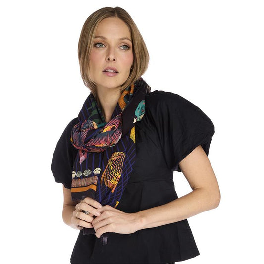 Ocean Drive Print Black Scarf
