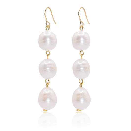 Pearls Drop Linear Earrings - 24K Gold Plated