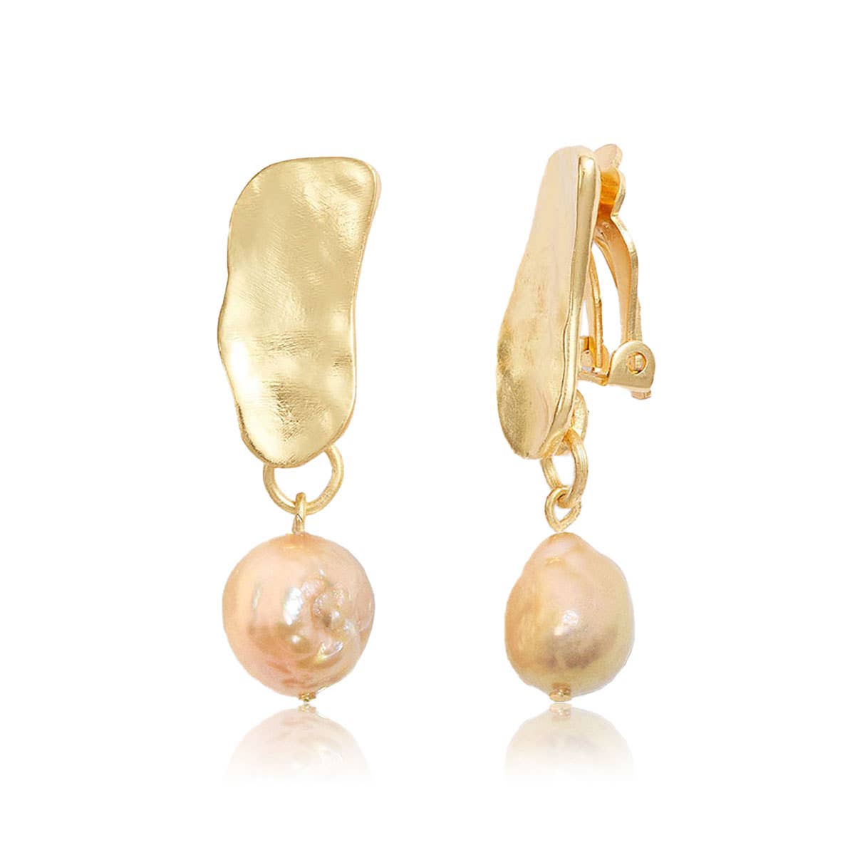 Chic Cobblestone Clip with Pink Pearl Drop - 24K Gold Plated