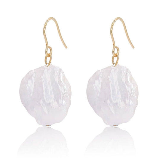 Large flat pearl dangle earring