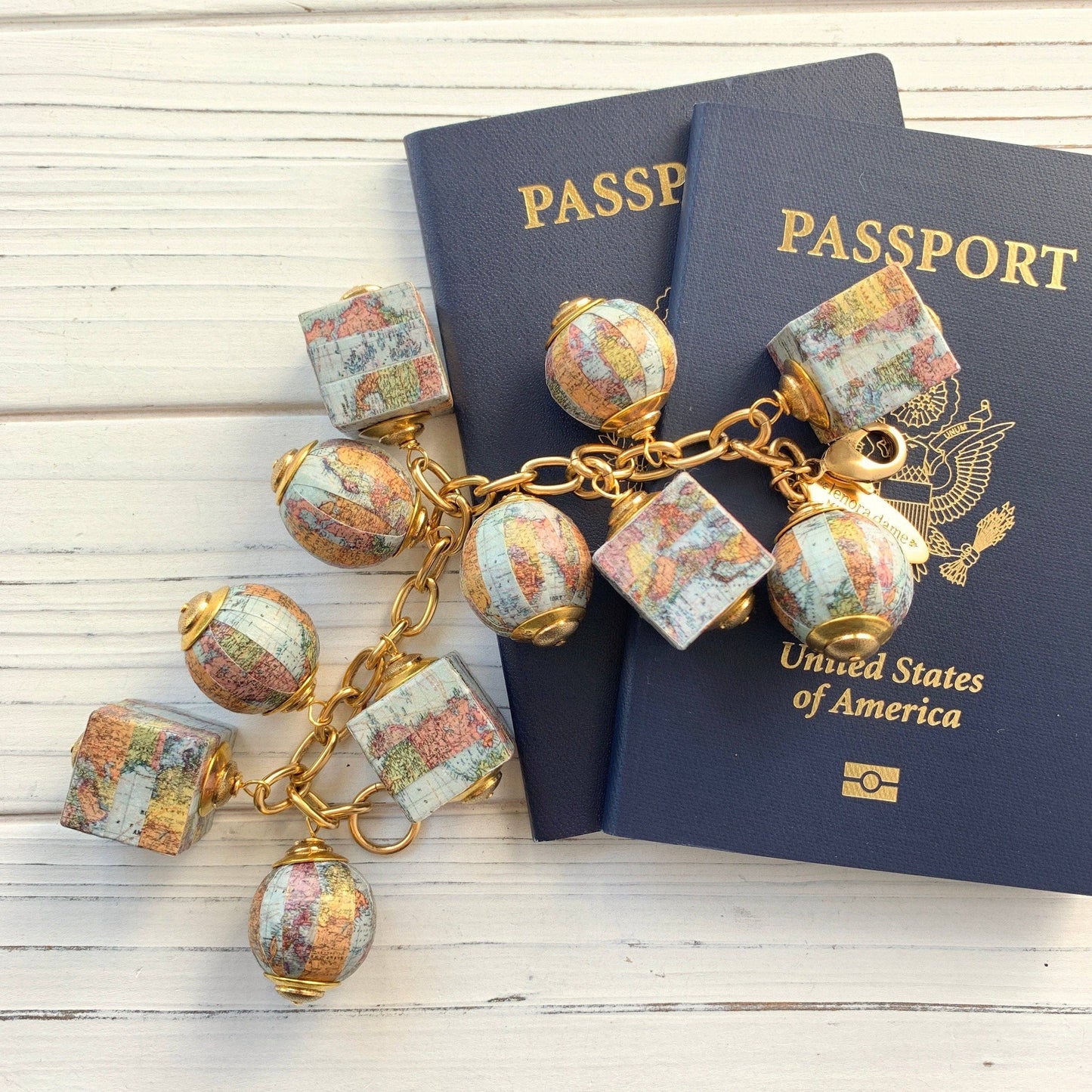 Wanderlust Vintage Map Charm Bracelet