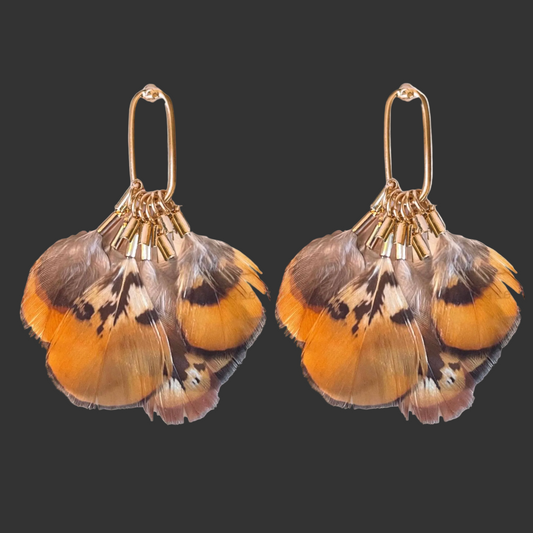 Quail Feather Fall Statement Tassel Earrings