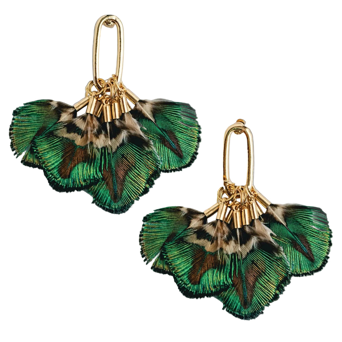 Mallard Fall Feather Tassel Statement Earrings