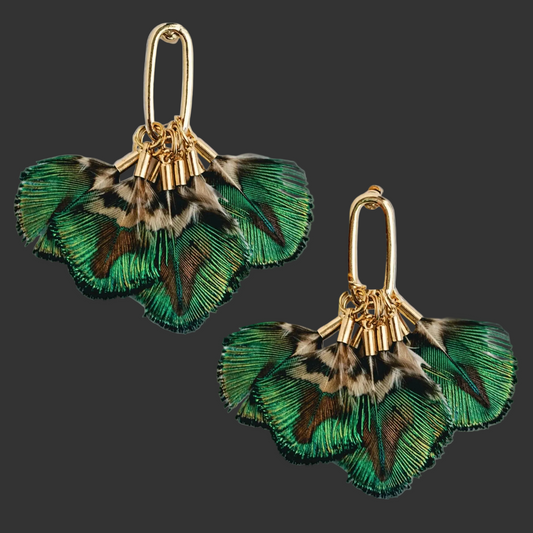 Mallard Fall Feather Tassel Statement Earrings