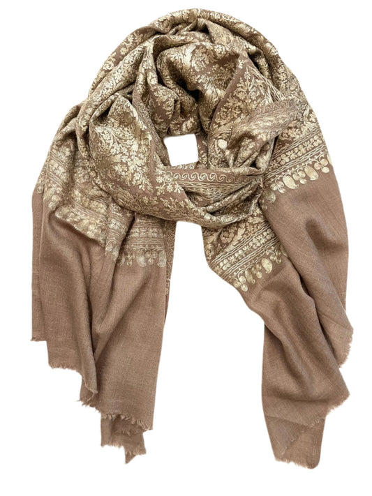 Scarf Cashmere Embroidered  Darker Taupe
