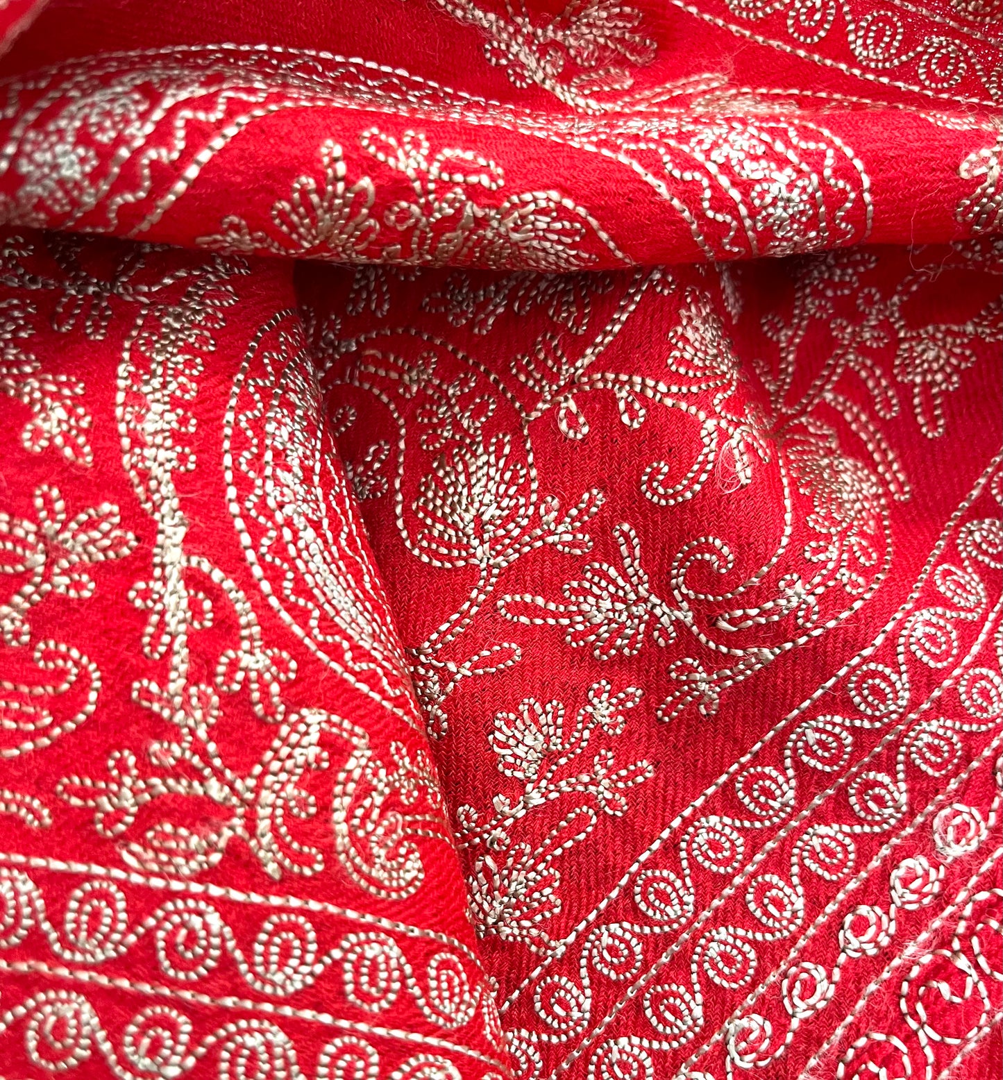 Scarf Cashmere Embroidered Red