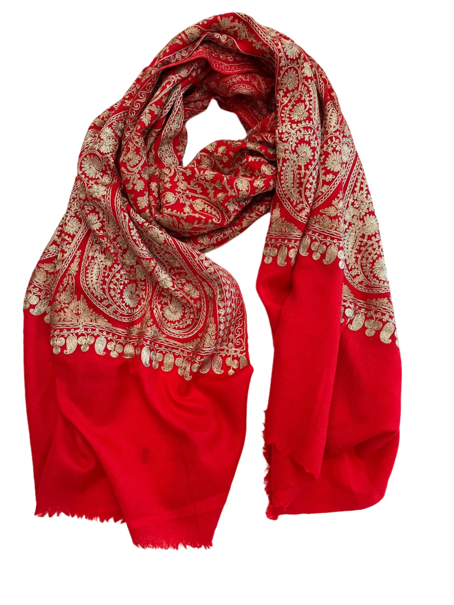 Scarf Cashmere Embroidered Red