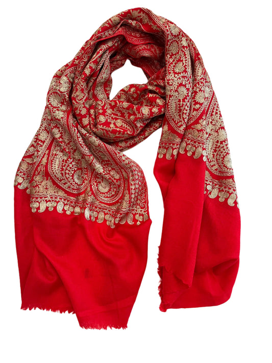Scarf Cashmere Embroidered Red