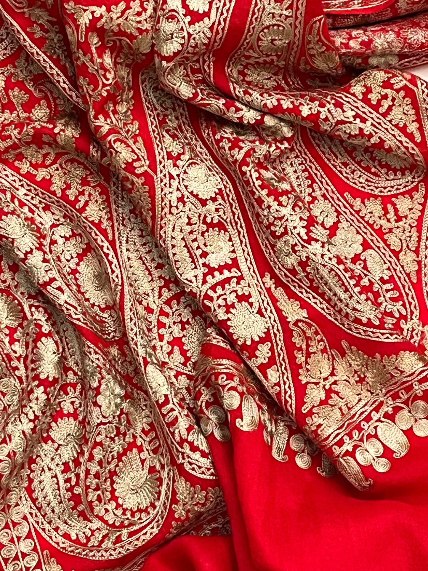 Scarf Cashmere Embroidered Red