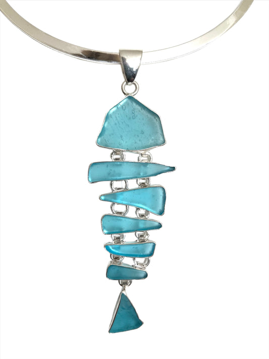 Pendant Fish Aqua Glass reticulated